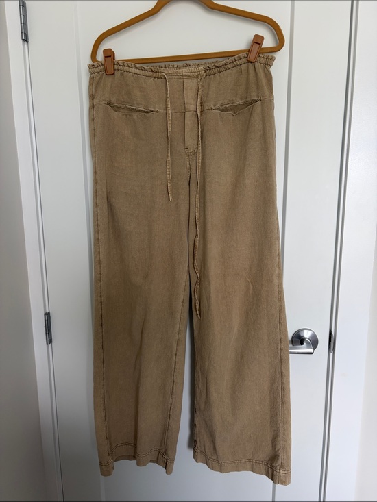 Free People Pants - Free People Wide Leg Drawstring Pants in Khaki